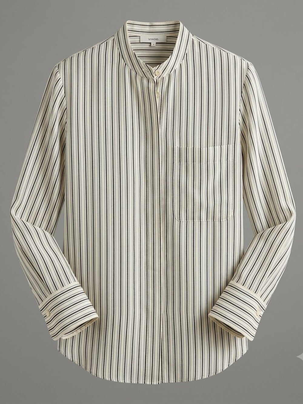 Vince Silk Blend Striped Band Collar Button Down Shirt Size S - Picture 2 of 9